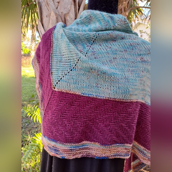 Hand Crafted OOAK Contemporary Elegant Striped Merino Wool Blue Purpl Knit Scarf - Picture 7 of 16